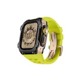 Rose Case Black Bezel, Mustard Green Strap