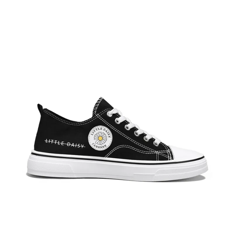 Little Daisy Small Daisy Height Increasing Wear-Resistant Breathable Slip-Resistant Low-Top Canvas Shoes Men's Black-1