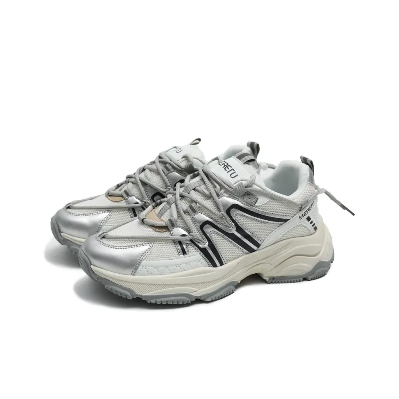 Meiretu Anti Slip Wear Resistant Low Top Chunky Sneakers Men's Gray-2
