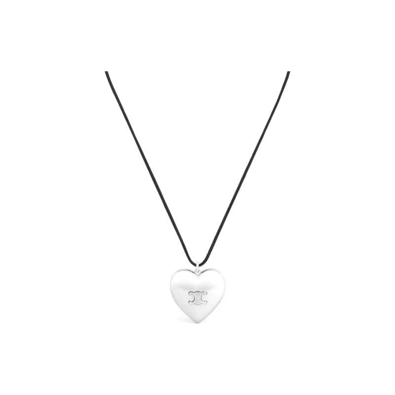 CELINE Brass, Cotton Necklaces Women's Silver/Black-0