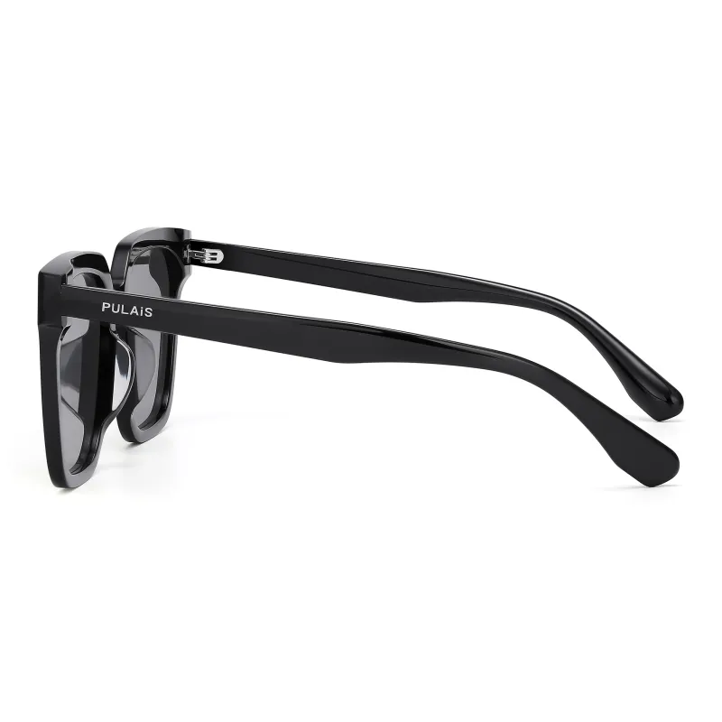 PULAIS Plate Alloy Frame Square Sunglasses Unisex Black-2