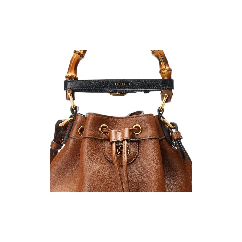 GUCCI Diana Leather Bucket Bag Portable Crossbody Bag Shoulder Bag Women's Brown-7