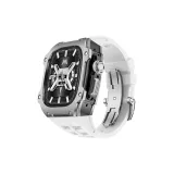 Black Case Silver Bezel, White Strap