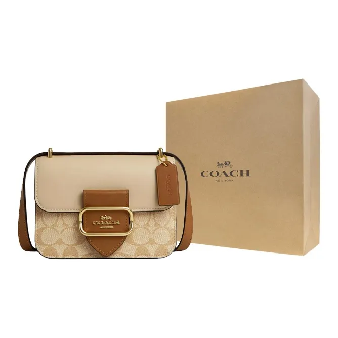 COACH MorganSquare Coated Canvas Shoulder Bag Crossbody Bag Small Size Women's Light Khaki & Khaki-6