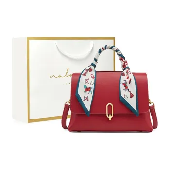 Narandu Cow Leather Patchwork Synthetic Leather Shoulder Bag Crossbody Bag Large Size Women's Festive Red/Apricot/Brown