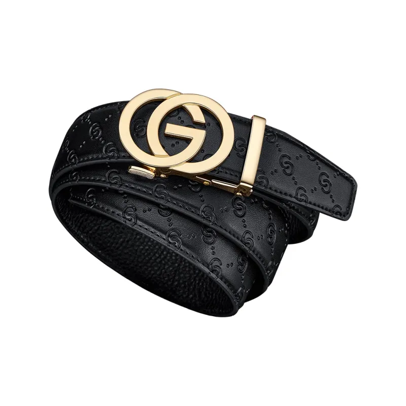 WilliamPOLO Top Grain Cow Leather Leather Belts Men's Gold 3.5cm Width-2