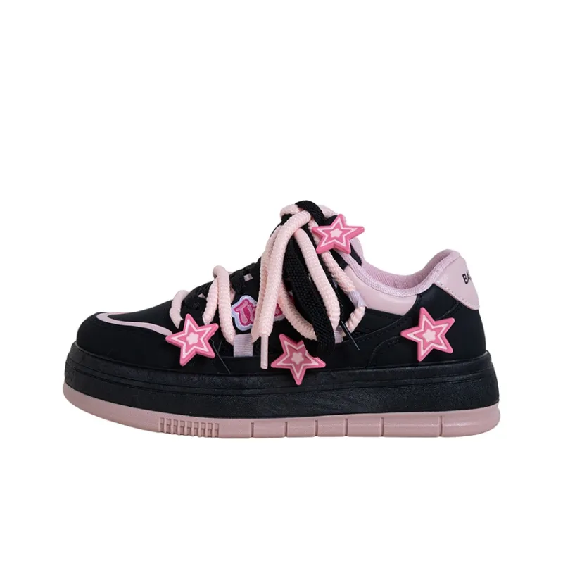 OYNN Young Baby Series Mmm, Night Pink Star Anti Slip Wear Resistant Low Top Skateboard Shoes Women's Black Pink-1
