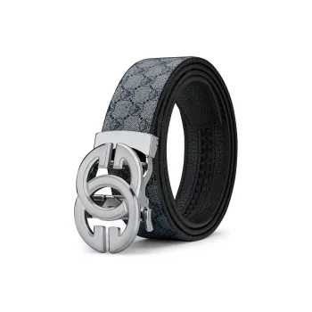 WilliamPOLO PVC Leather Belts Men's Silver Buckle Gray Strap Width  3.5cm