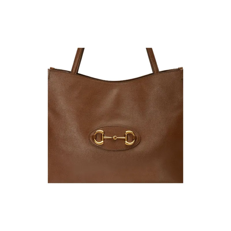GUCCI Horsebit 1955 Shiny Leather Tote Bag Shopping Bag Handbag Women's Brown-6