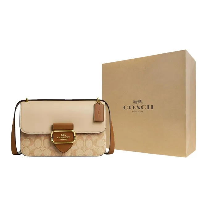 COACH Morgan Cow Leather Shoulder Bag Crossbody Bag Medium Size Women's Light Khaki-5