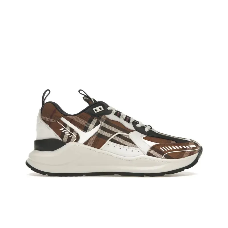 Burberry Vintage Check Cotton And Leather Sneakers Dark Birch Brown White-1