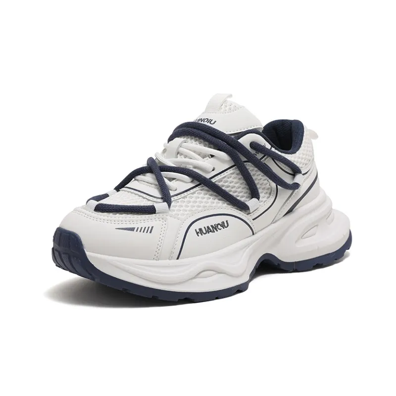 HUANQIU Durable Breathable Low Top Chunky Sneakers Women's White Blue-1