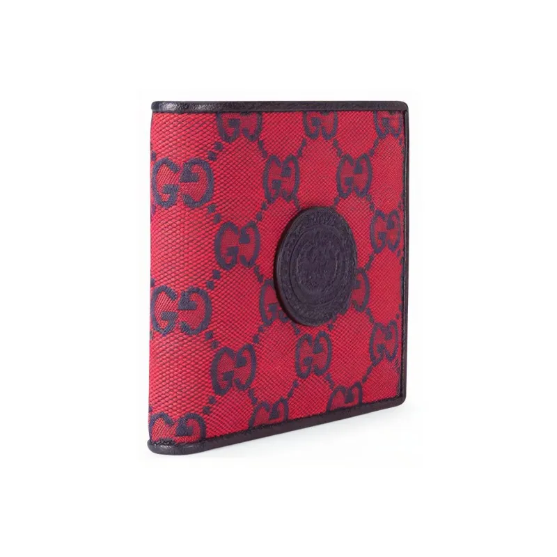 GUCCI Valentine's Day Collection Canvas With Leather Card Holder Canvas Bag Wallet Men's Red/Blue-1