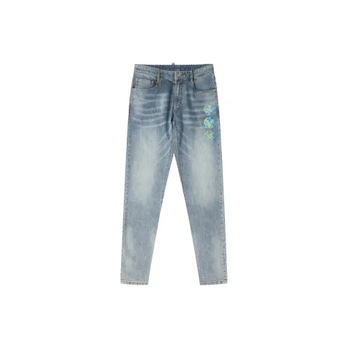 C'N'C Smudge & Distortion Series Jeans Men Denim Blue