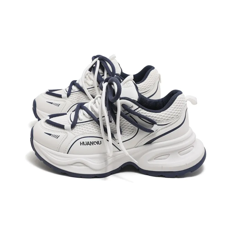 HUANQIU Durable Breathable Low Top Chunky Sneakers Women's White Blue-2