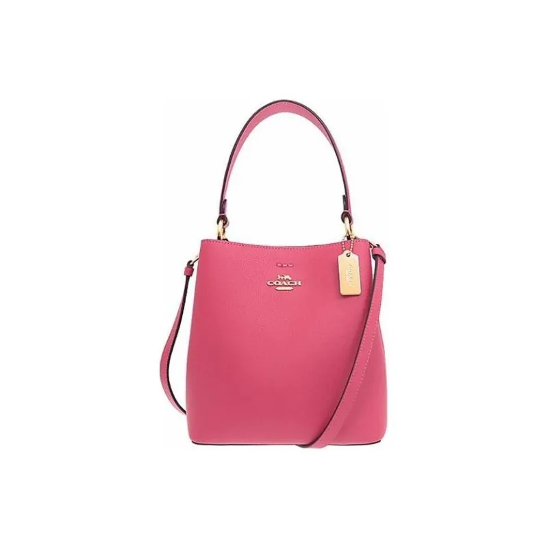 COACH Town Polished Leather Bucket Bag, Handbag, Shoulder Bag, Crossbody Bag Small Size Women's Peach Pink-1