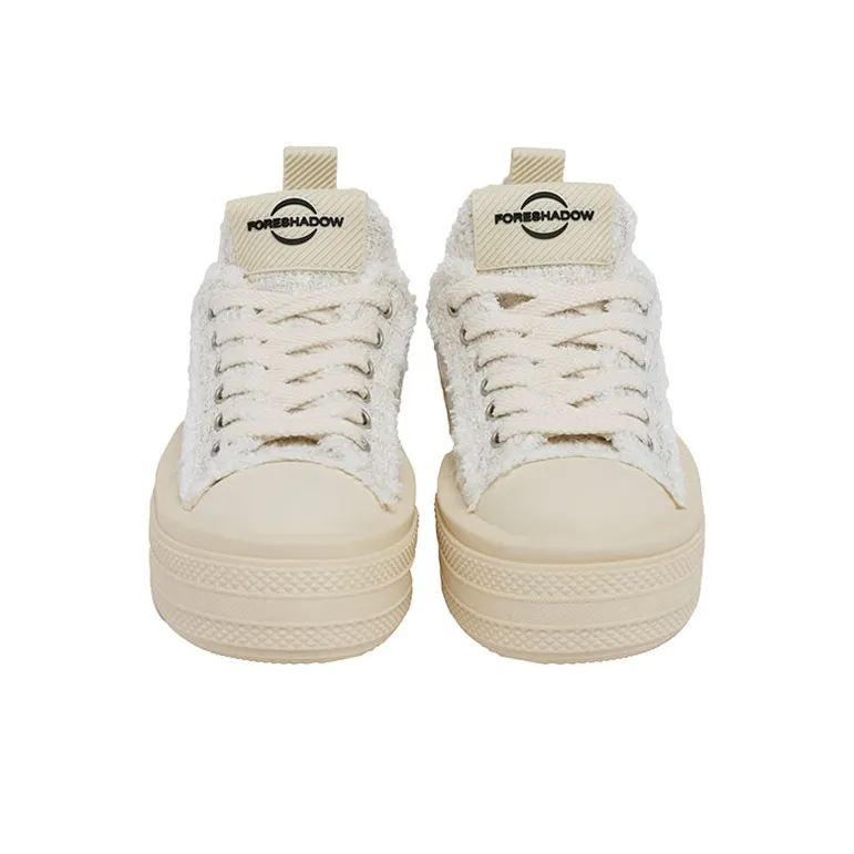 FORESHADOW 'Double Uni' 2.0 Height Increasing Low Top Canvas Shoes Unisex Vanilla White-2