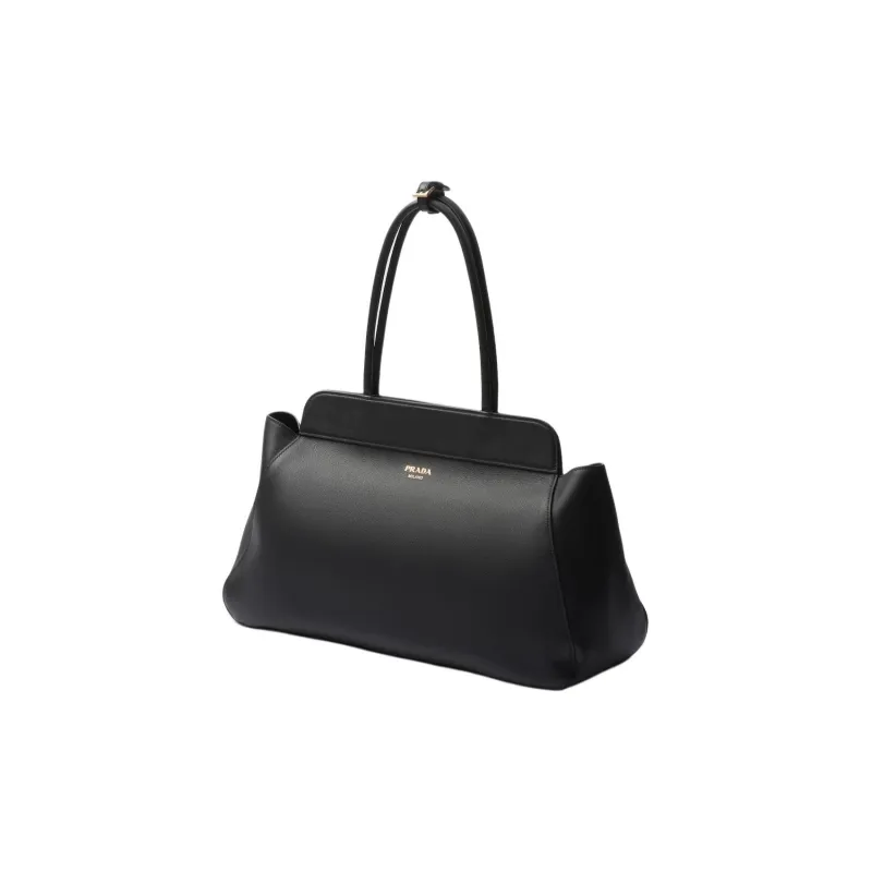 PRADA Leather Tote Bag Shopping Bag Handbag Large Size Women's Black-1