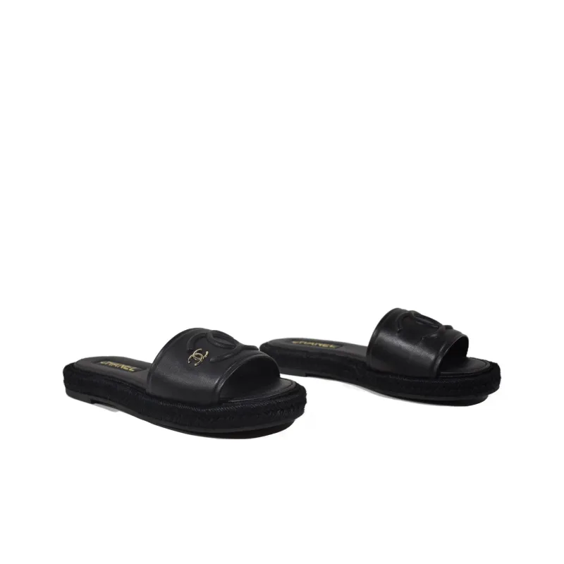 CHANEL Slide Slippers Women's Black-4
