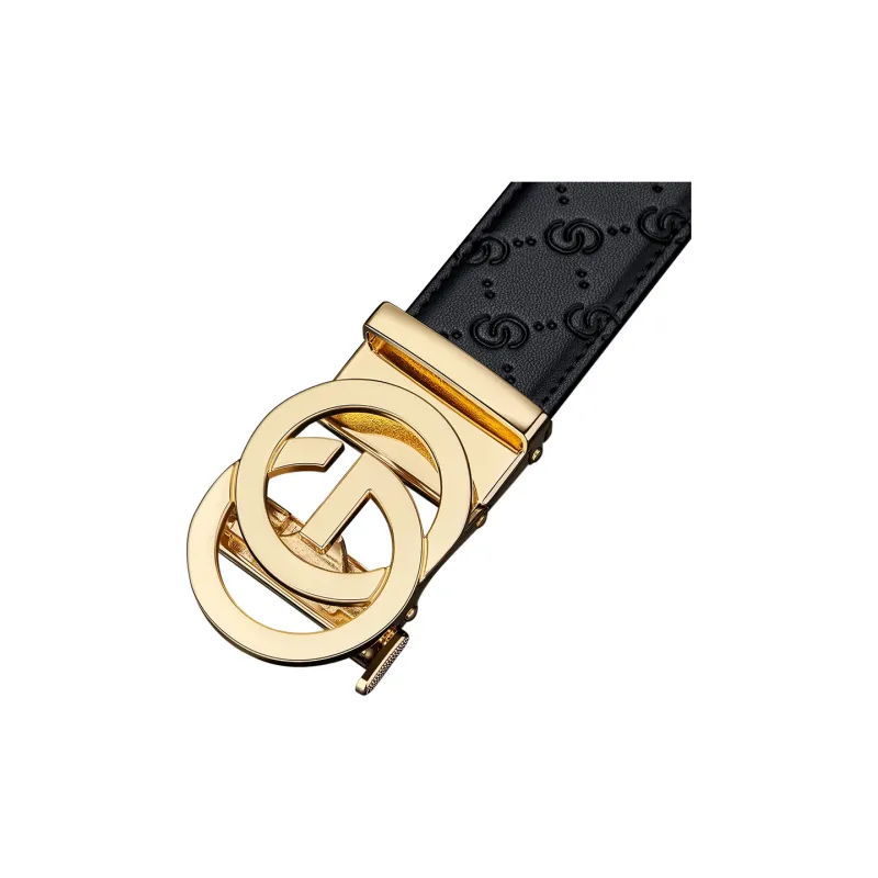 WilliamPOLO Top Grain Cow Leather Leather Belts Men's Gold 3.5cm Width-1