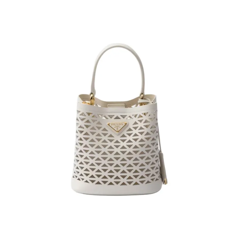 PRADA Panier Leather Shoulder Bag Crossbody Bag Handbag Mini Women's White-0