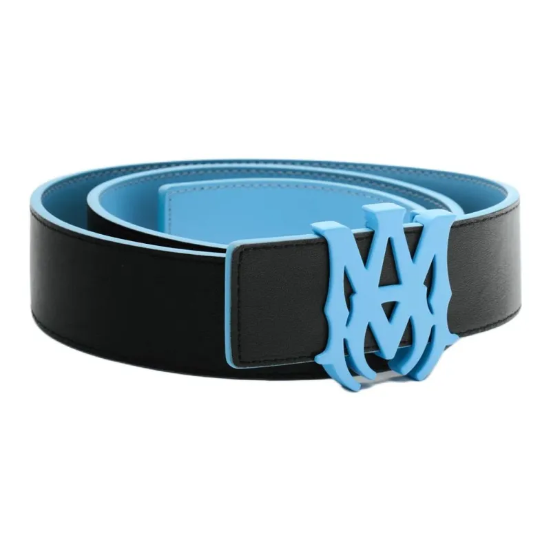 AMIRI Double-Sided Design Smooth Buckle Leather Belts Unisex Black Width: 4CM-1