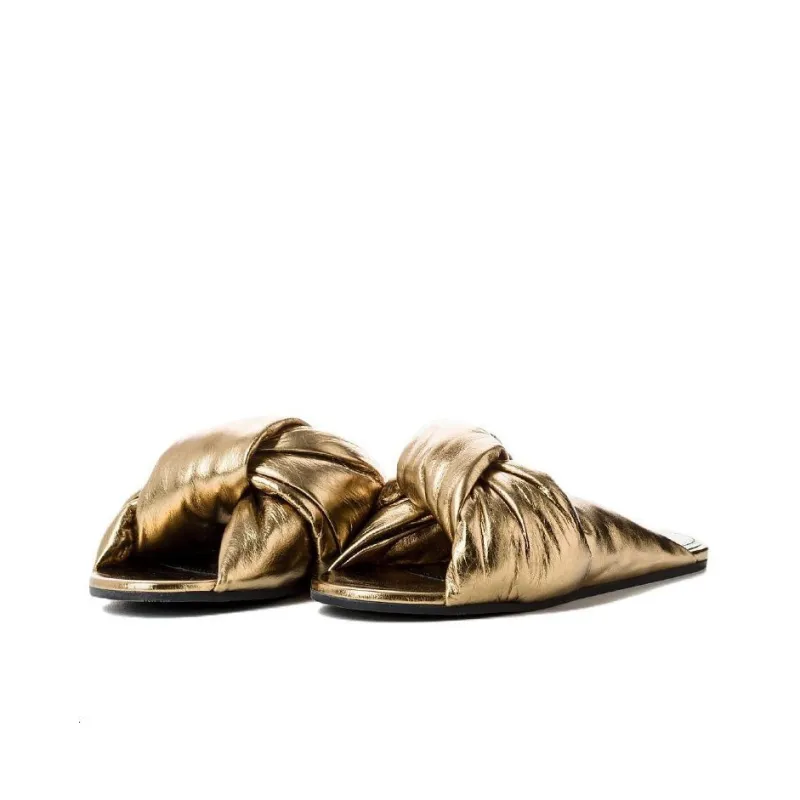 Balenciaga Drapy Slide Slippers Women's Gold-3