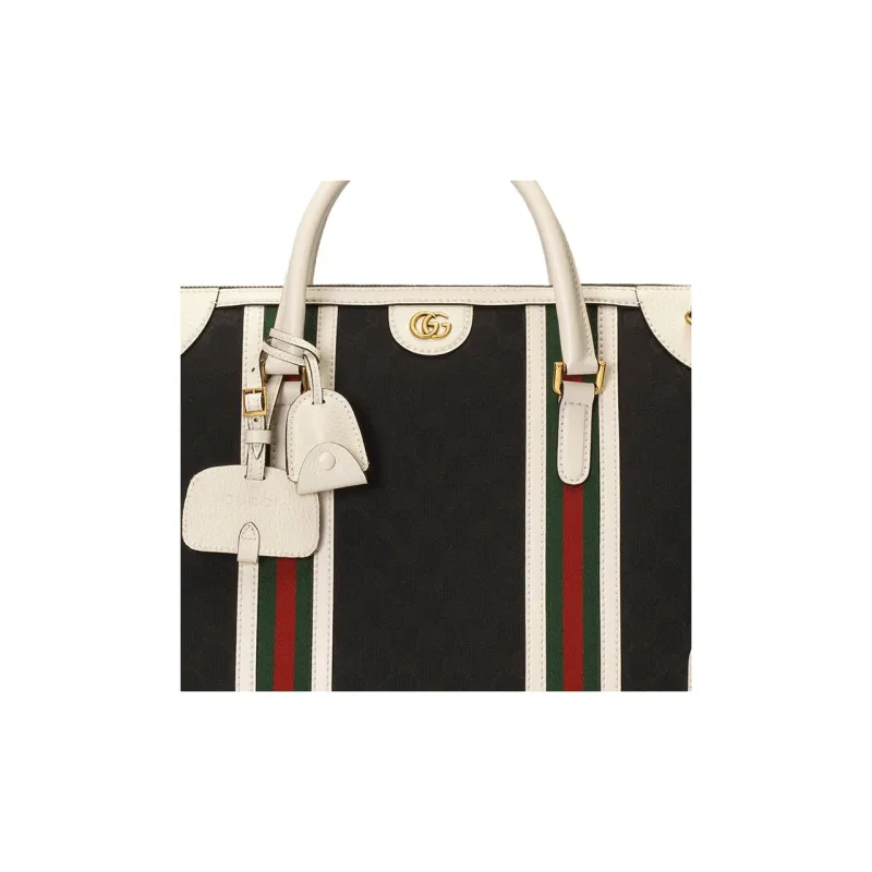 GUCCI Canvas With Leather Trim Canvas Bag Shoulder Bag Crossbody Bag Handbag Large Size Women's Black/White-7