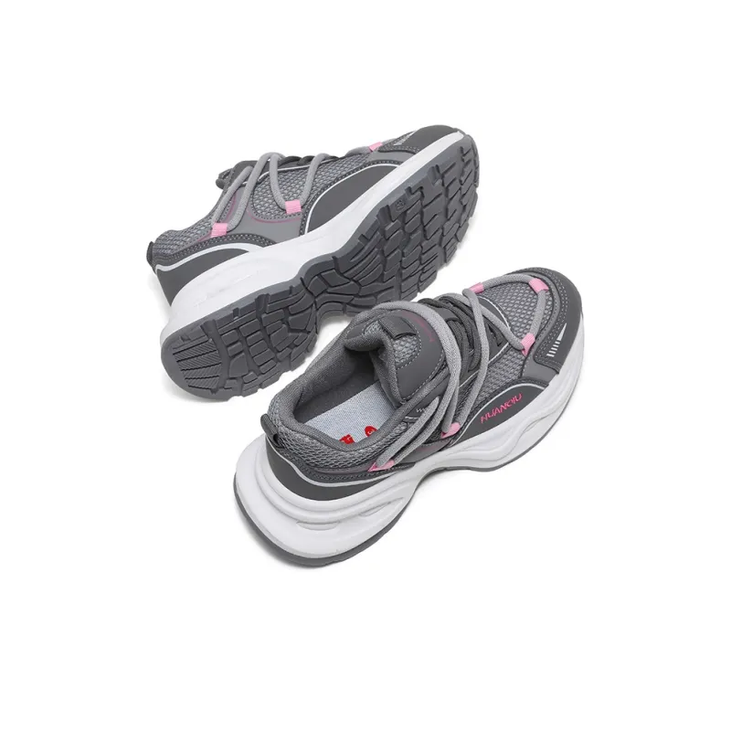 HUANQIU Breathable Lightweight Low Top Chunky Sneakers Women's Gray Pink-4