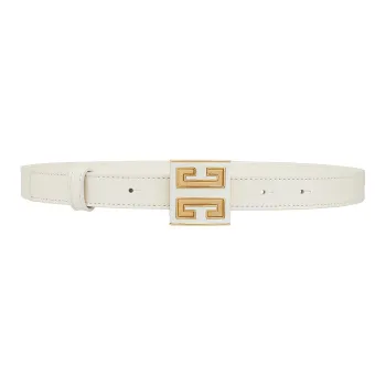 GIVENCHY Badge Design Leather Belts Women's White Width 1.9CM