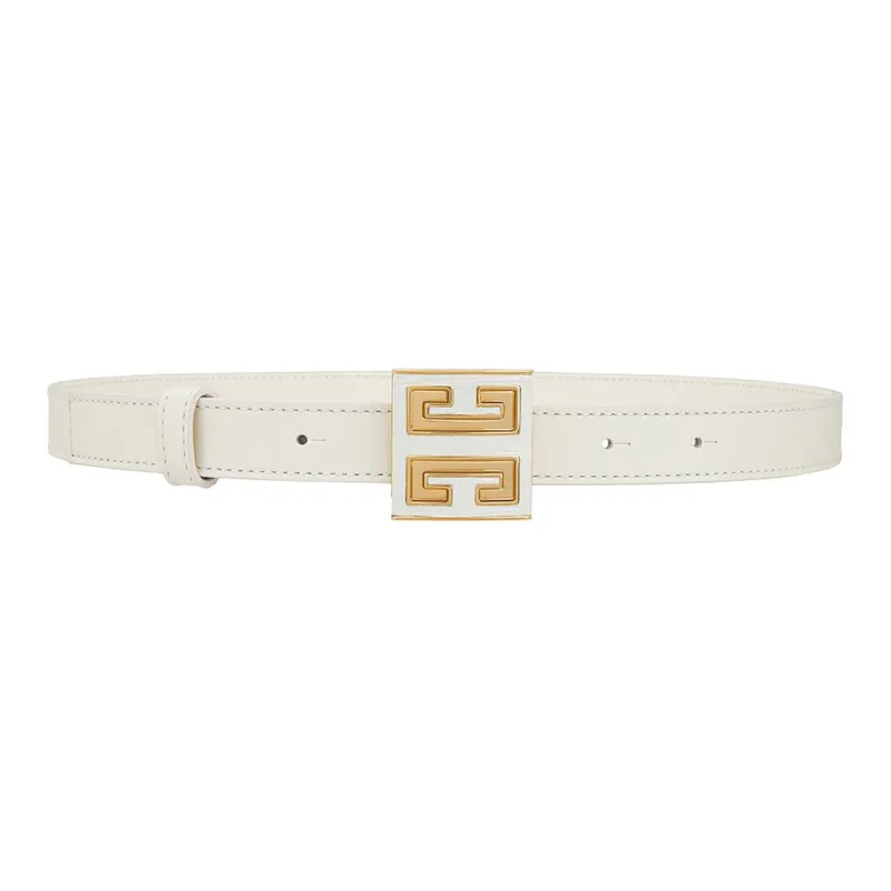 GIVENCHY Badge Design Leather Belts Women's White Width 1.9CM-0