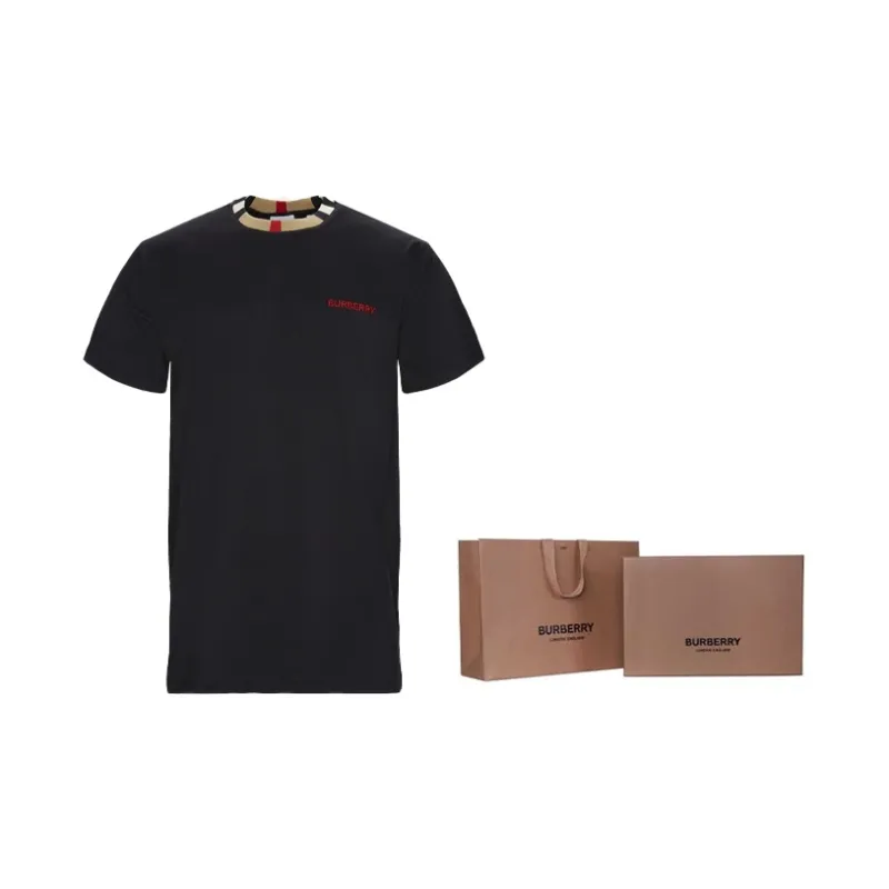 Burberry Men Icon Stripe Trim Cotton T-shirt Black-4
