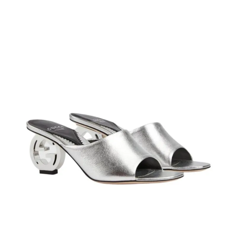 GUCCI Slide Slippers Women's Silver-3