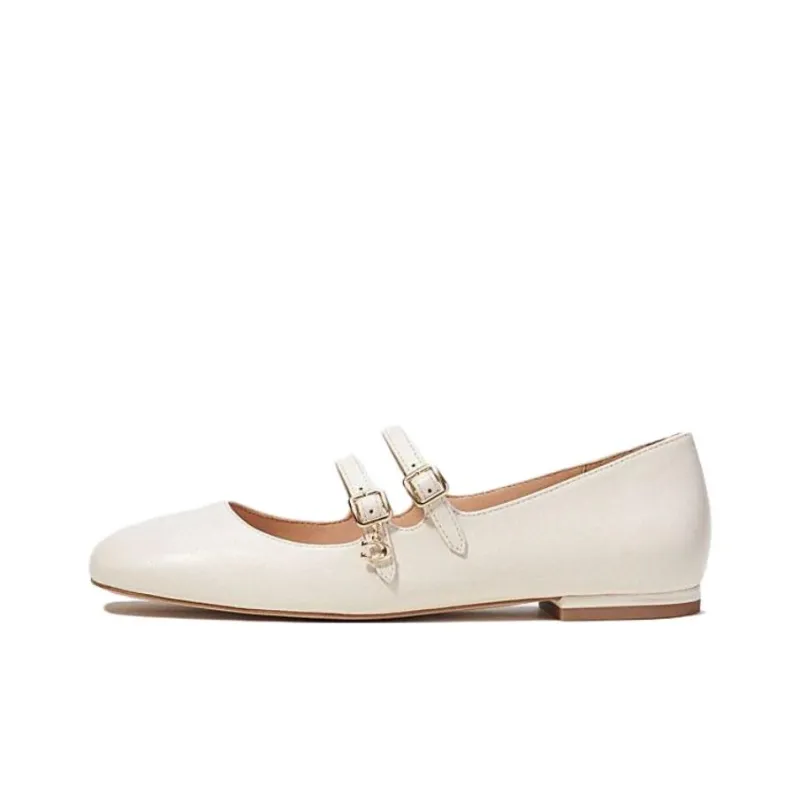 COACH Flat Mary Jane Shoes 1cm Women's Ecru-0