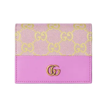 GUCCI Canvas With Leather Binding Card Women's Light Purple & Yellow