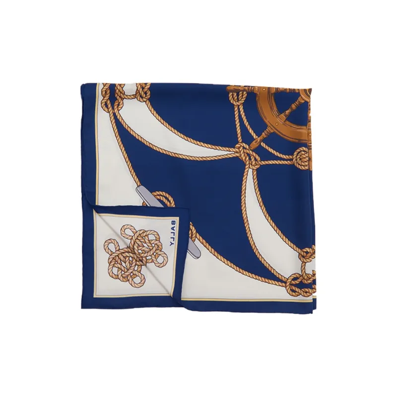 BALLY Silk Scarves Women's White/Blue-5
