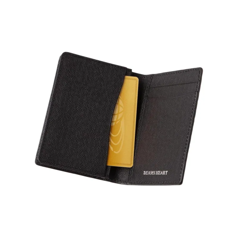 Beams Embossed Leather Business Card Holder Regular Men's Black-1