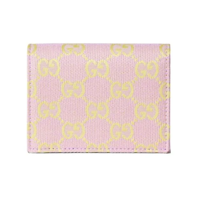 GUCCI Canvas With Leather Binding Card Women's Light Purple & Yellow-2
