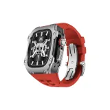 Black Case Silver Bezel, Red Strap