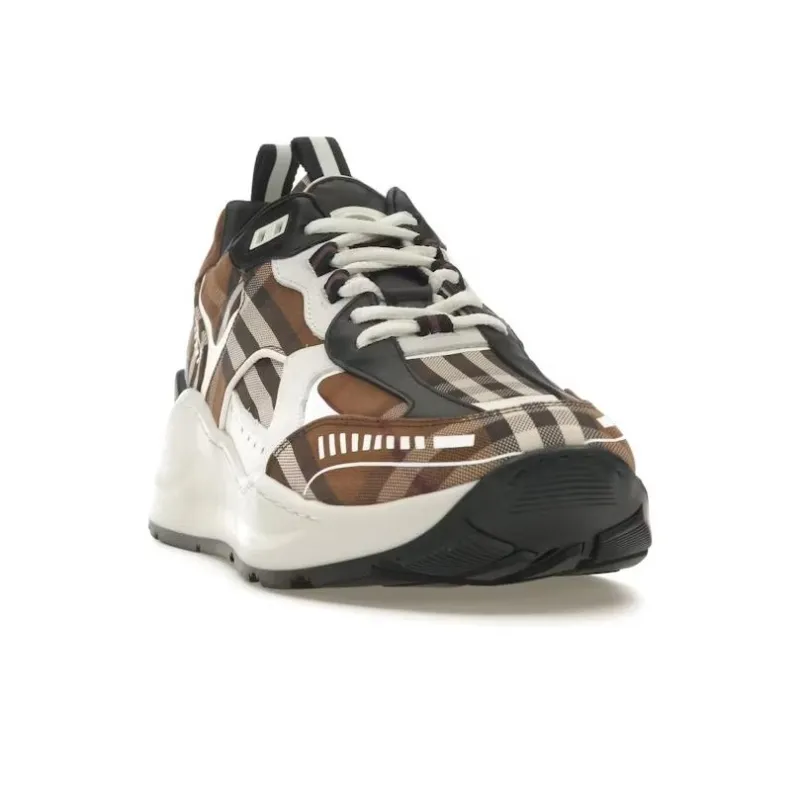 Burberry Vintage Check Cotton And Leather Sneakers Dark Birch Brown White-2