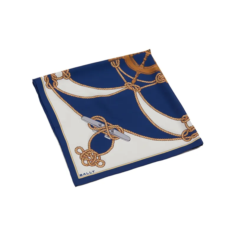 BALLY Silk Scarves Women's White/Blue-3