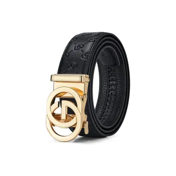 WilliamPOLO Top Grain Cow Leather Leather Belts Men's Gold 3.5cm Width