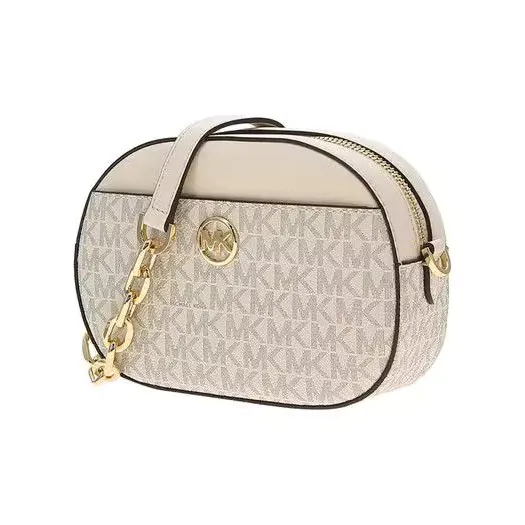 MICHAEL KORS Canvas With Leather Shoulder Bag, Crossbody Bag Small Size Women's Light Cream-3