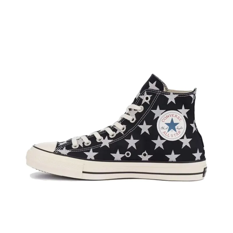 Converse All Star Anti-Slip Wear-Resistant High-Top Canvas Shoes Unisex Black Beige-1