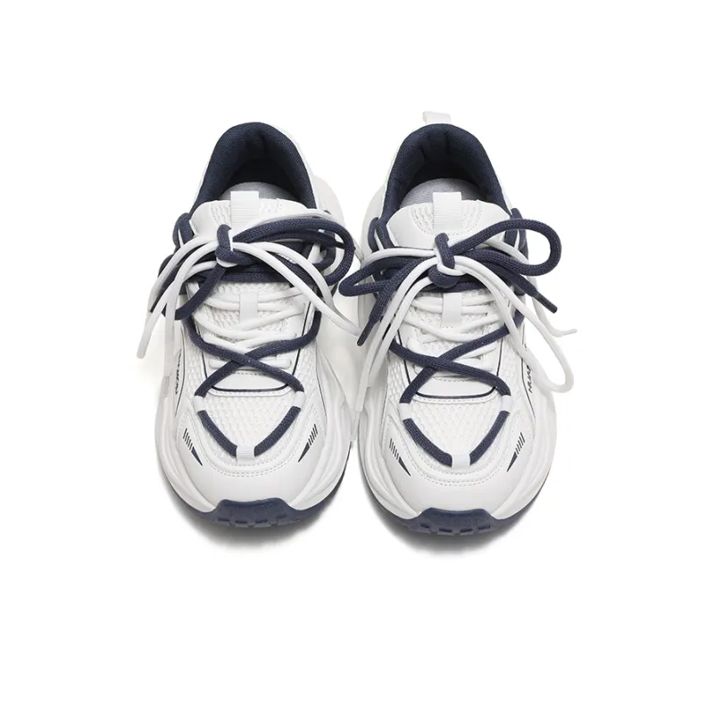 HUANQIU Durable Breathable Low Top Chunky Sneakers Women's White Blue-3