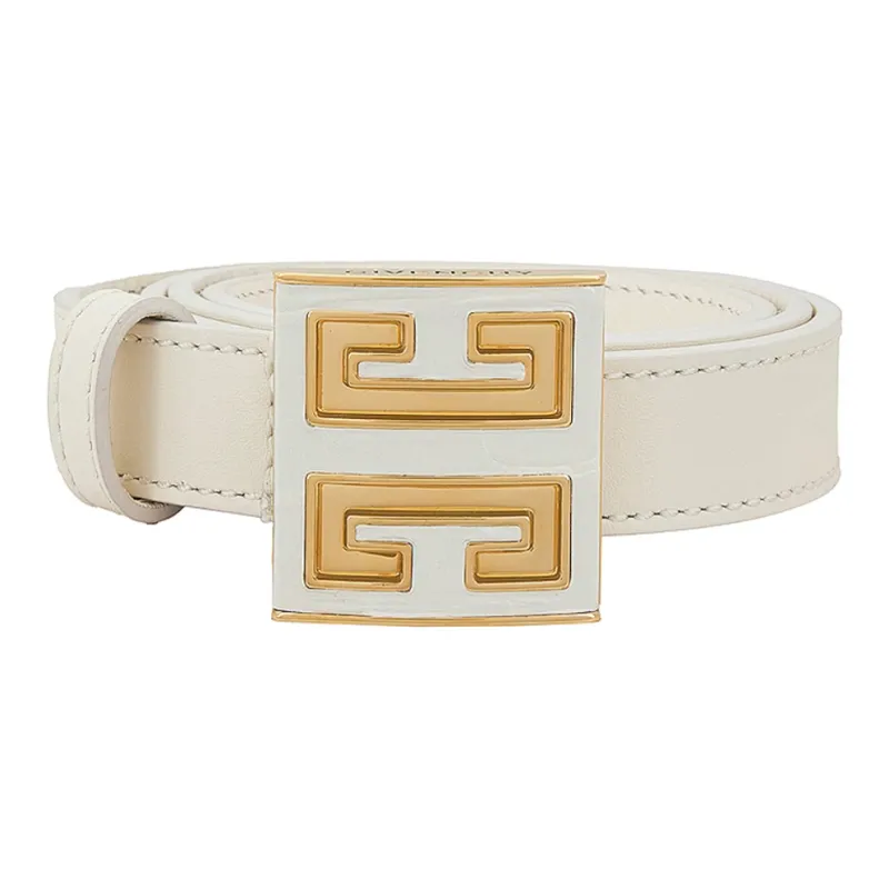 GIVENCHY Badge Design Leather Belts Women's White Width 1.9CM-2