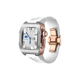 Silver Bezel Rose Gold Case, White Strap
