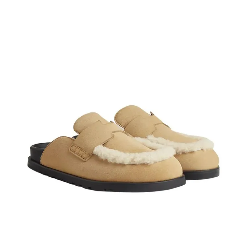 HERMES Go Wrap toe Slippers Men's Brown-2