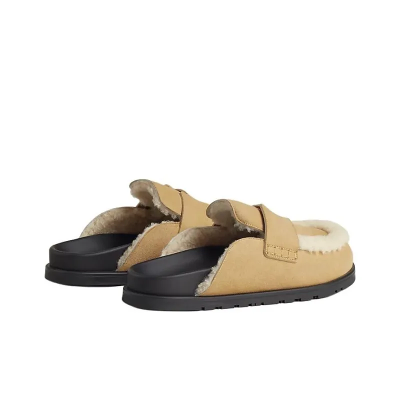 HERMES Go Wrap toe Slippers Men's Brown-4