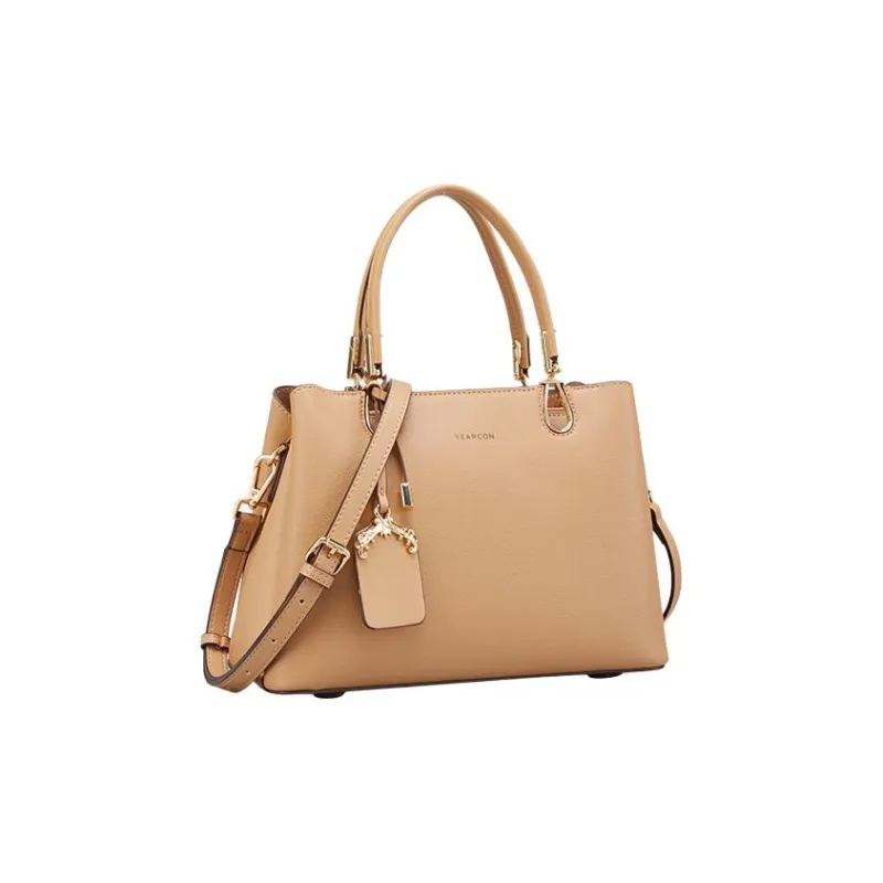 YEARCON Split Cow Leather With Microfiber Synthetic Leather Crossbody One Shoulder Handbag Tubas Women's Apricot-1